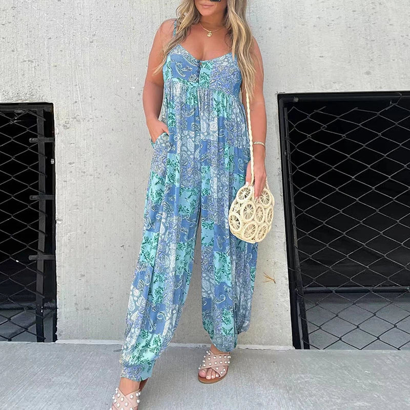 Tuta ampia con stampa patchwork Cooper              Authenticity and Style: Vintage Tank Top Jumpsuit