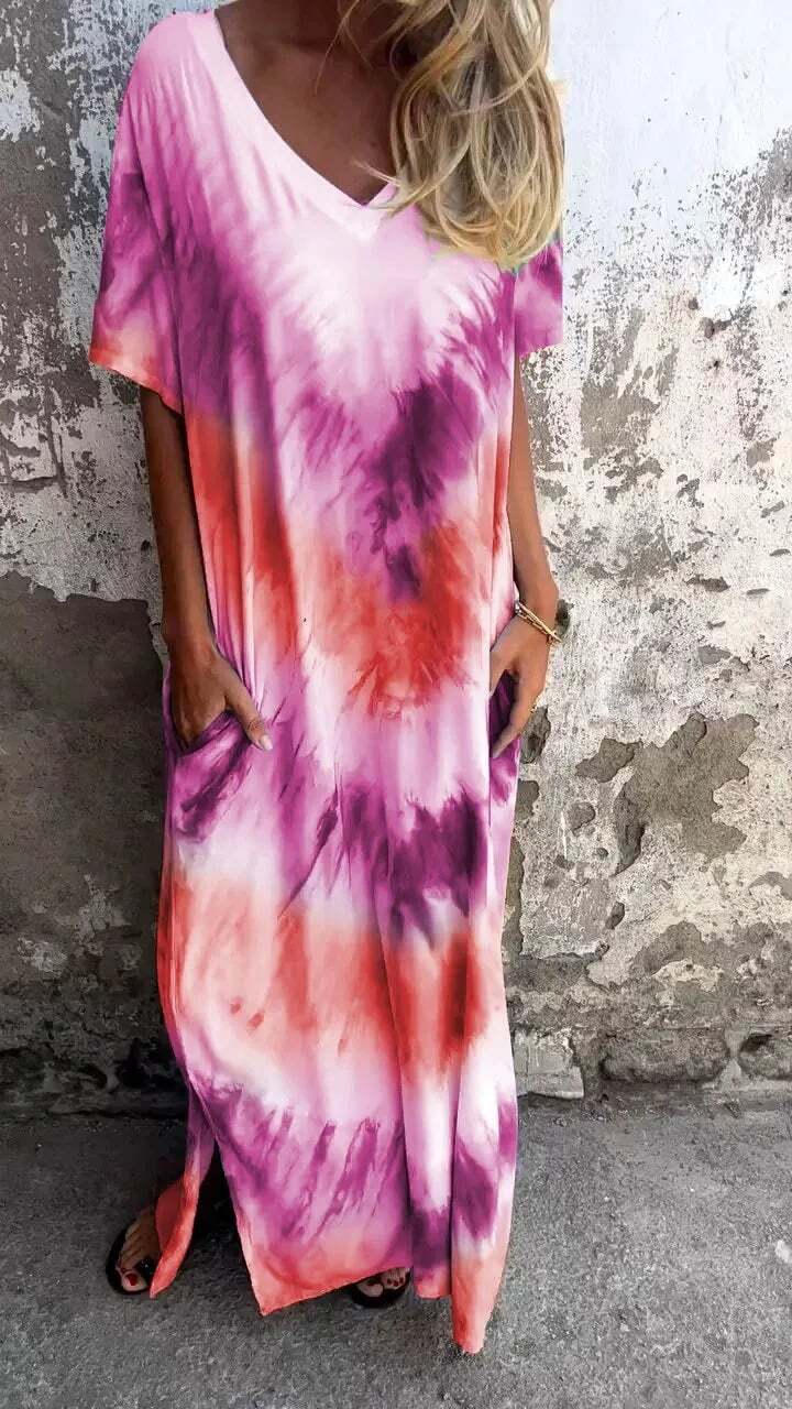 🔥 HOT DEAL! Discounted Price Only $0.99 🥰Tie-dye V-neck Long Comfortable Dress