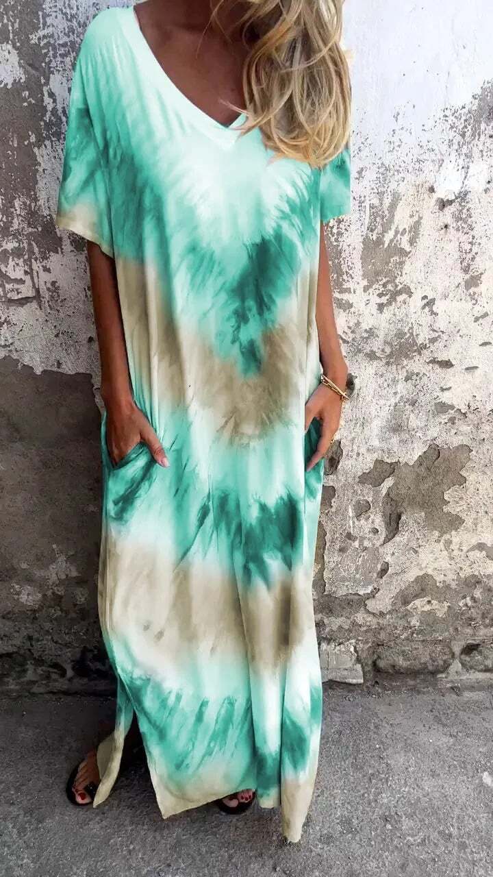 🔥 HOT DEAL! Discounted Price Only $0.99 🥰Tie-dye V-neck Long Comfortable Dress