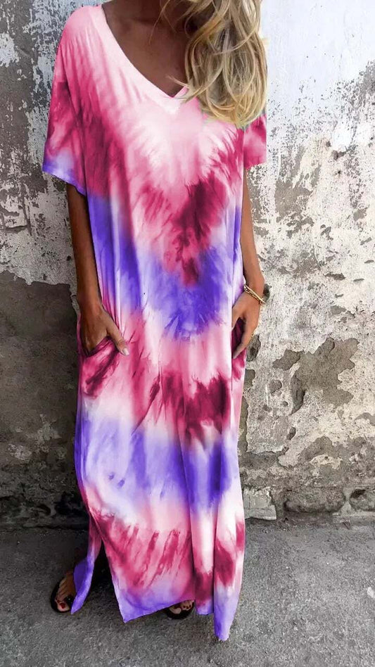 🔥 HOT DEAL! Discounted Price Only $0.99 🥰Tie-dye V-neck Long Comfortable Dress