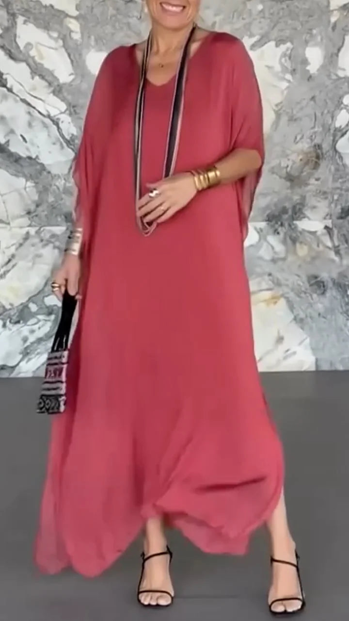 Abito casual ampio finto in due pezzi con scollo a V da donna