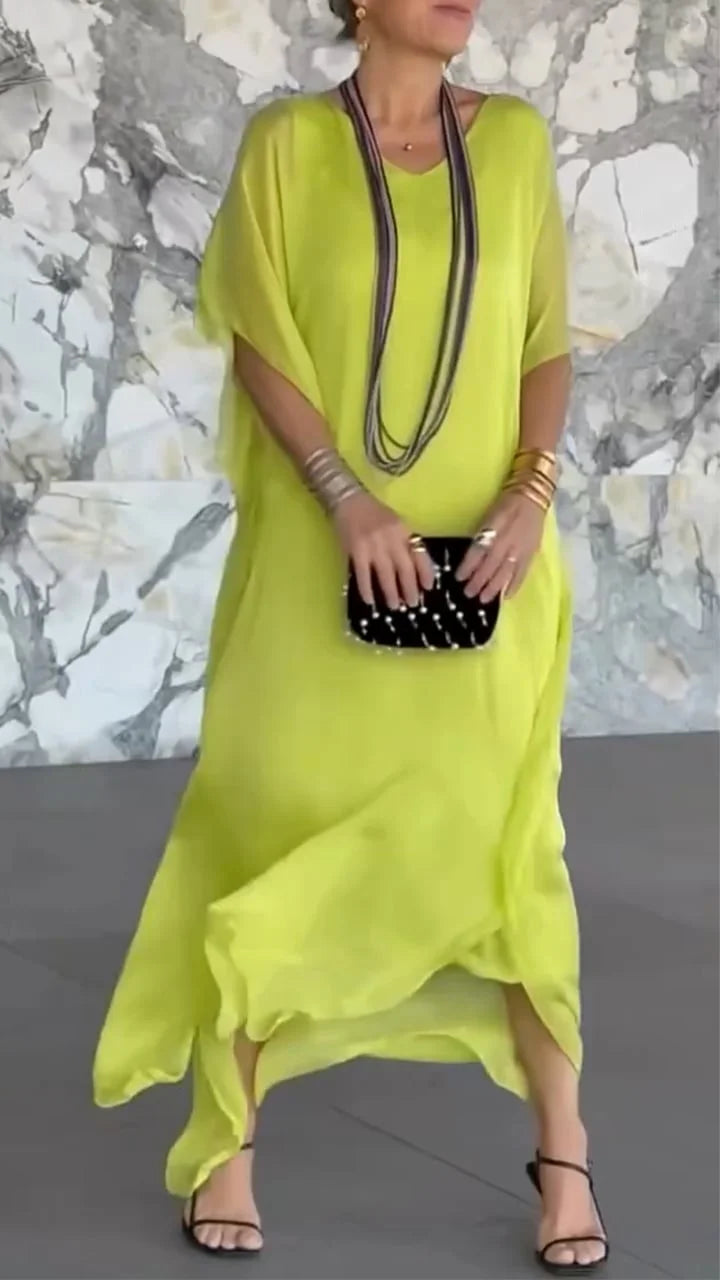 Abito casual ampio finto in due pezzi con scollo a V da donna