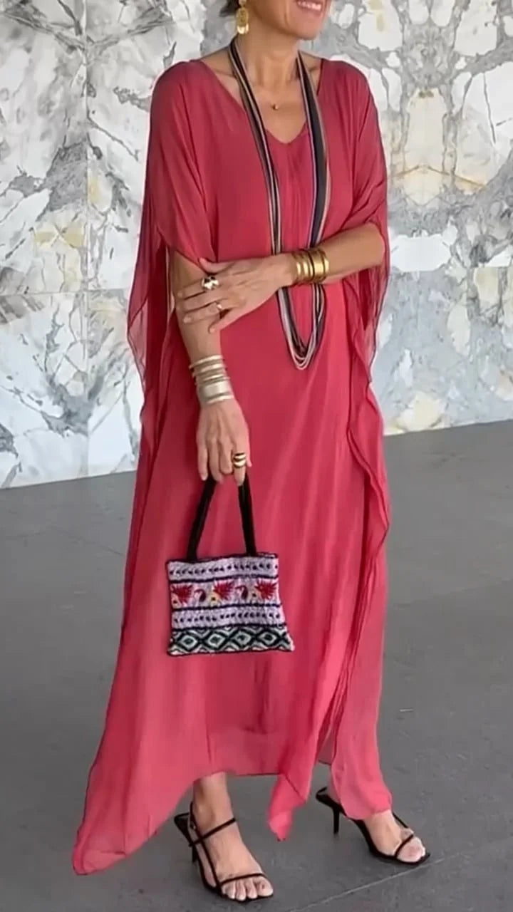 Abito casual ampio finto in due pezzi con scollo a V da donna