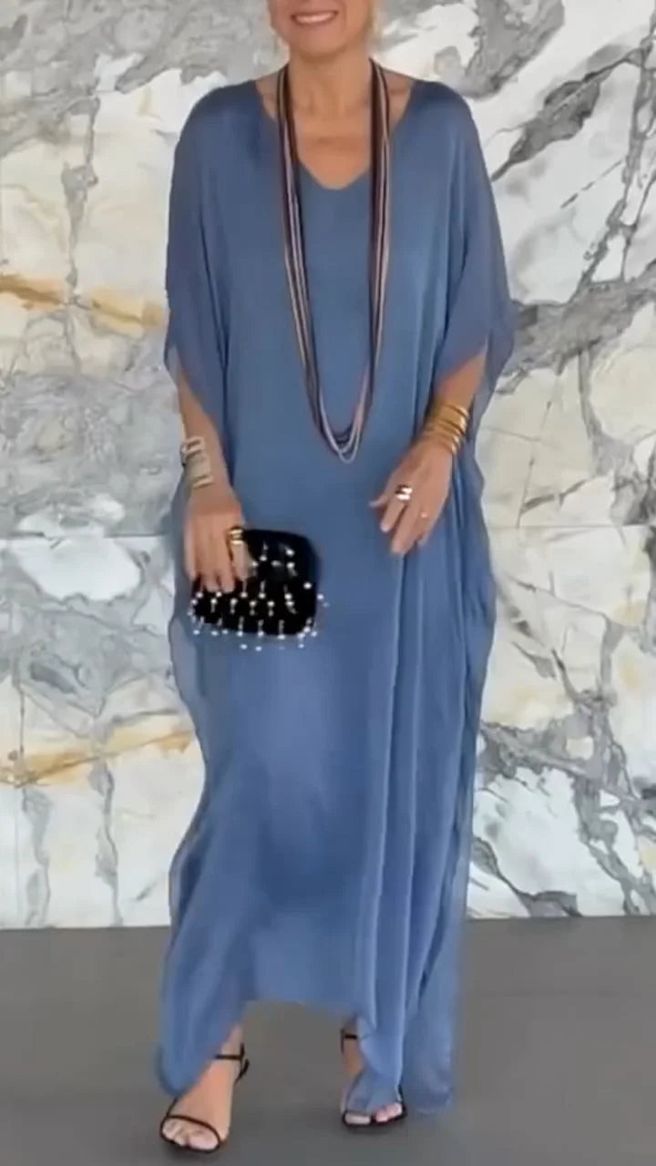 Abito casual ampio finto in due pezzi con scollo a V da donna