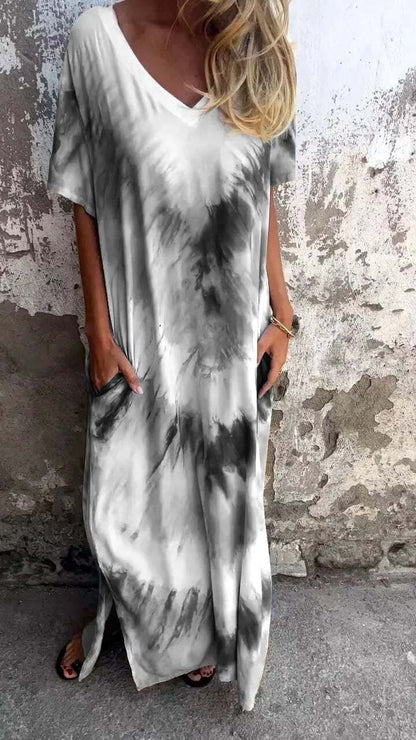 🔥 HOT DEAL! Discounted Price Only $0.99 🥰Tie-dye V-neck Long Comfortable Dress