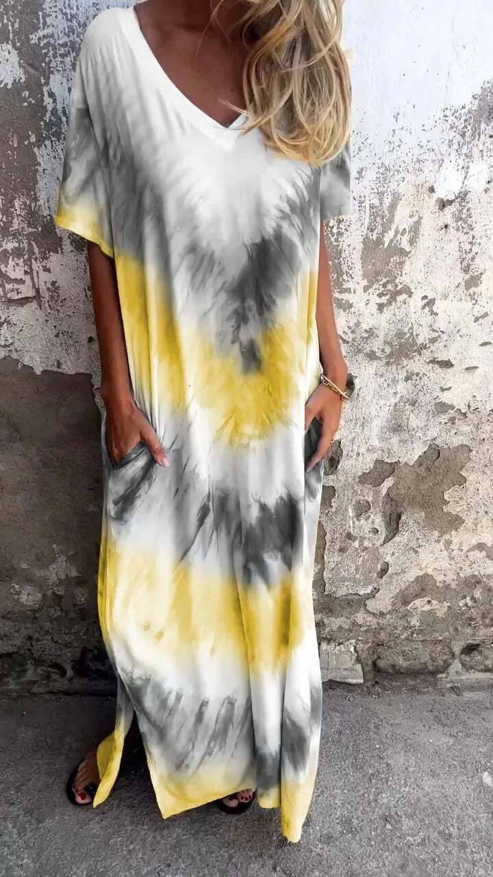 🔥 HOT DEAL! Discounted Price Only $0.99 🥰Tie-dye V-neck Long Comfortable Dress