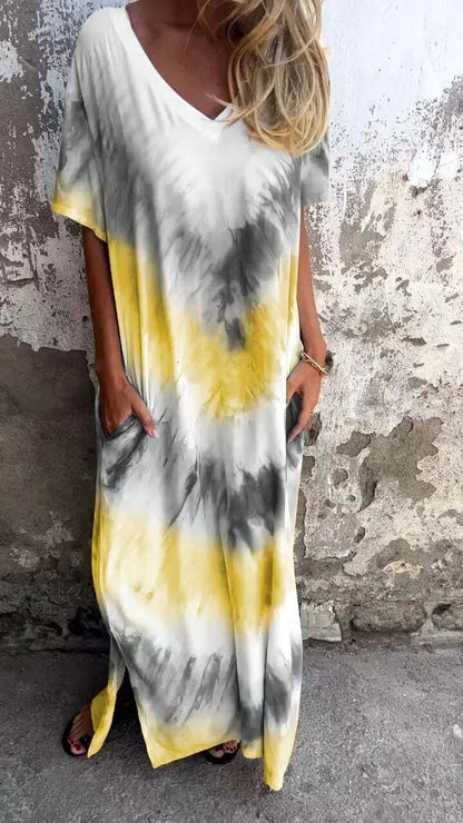 🔥 HOT DEAL! Discounted Price Only $0.99 🥰Tie-dye V-neck Long Comfortable Dress