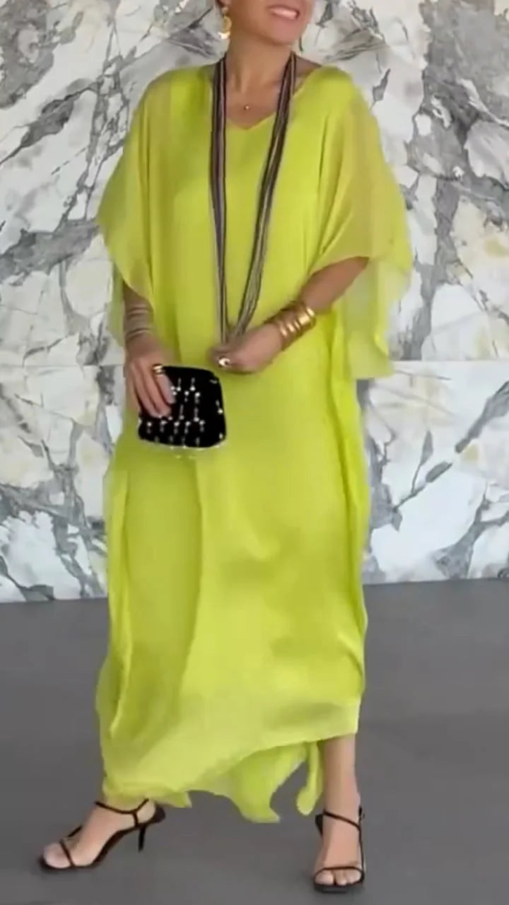 Abito casual ampio finto in due pezzi con scollo a V da donna